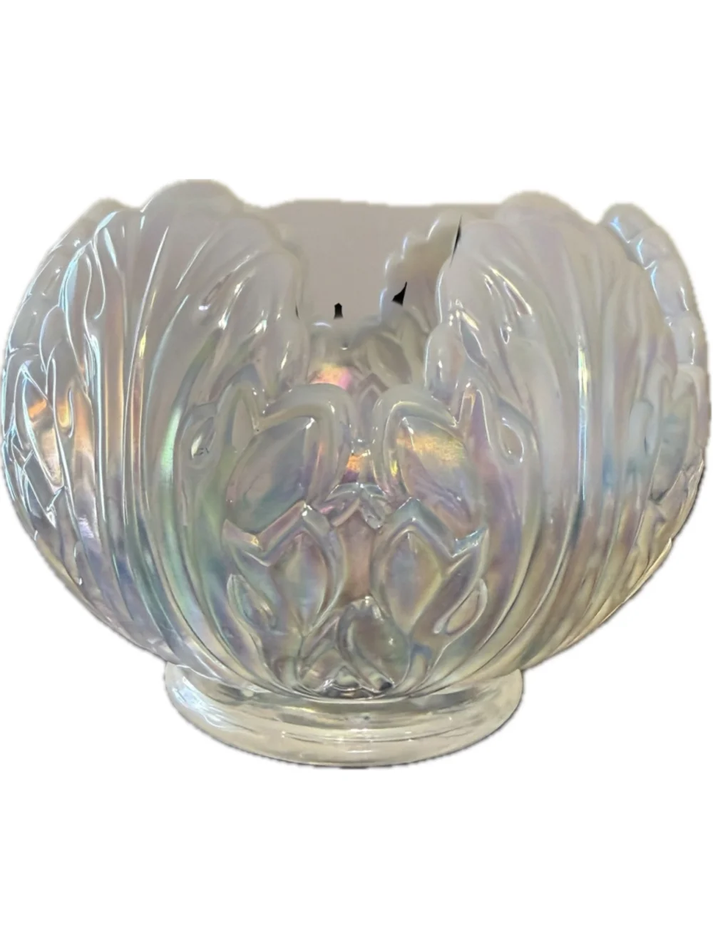 Vintage Iridescent Glass Tulip Flower Bowl Opalescent Art Glass Candle Holder